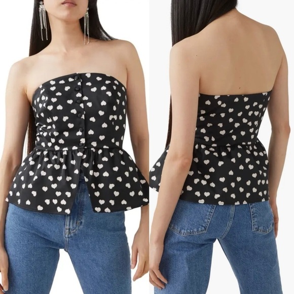 & Other Stories Heart Print Strapless Peplum Top - Picture 1 of 8